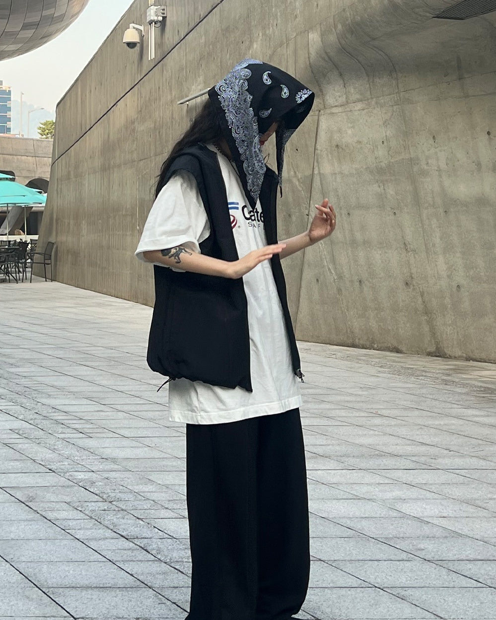 機能 尼龍 防潑水 霧面 連帽 工裝 背心 / 2色