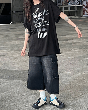 撞色 字母印花 純棉 寬鬆 短袖 T恤 / 2色