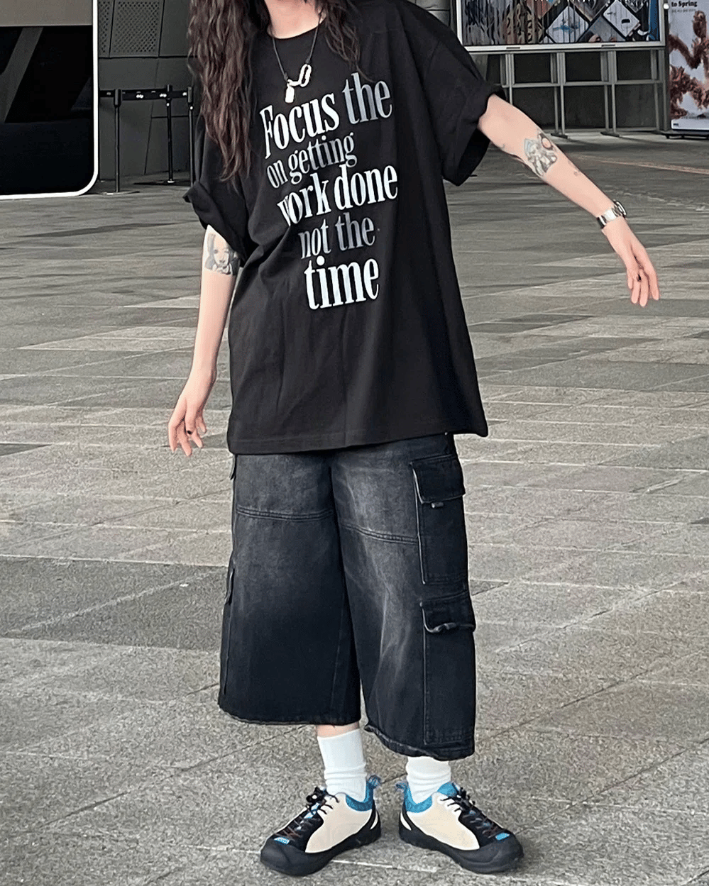 撞色 字母印花 純棉 寬鬆 短袖 T恤 / 2色