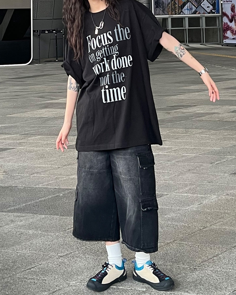 撞色 字母印花 純棉 寬鬆 短袖 T恤 / 2色