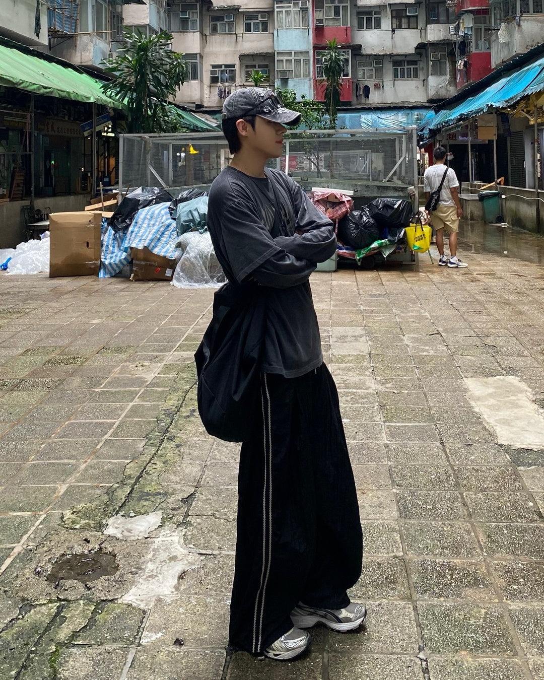 民族風 褶襉 抽繩 尼龍 運動 長褲 / 3色