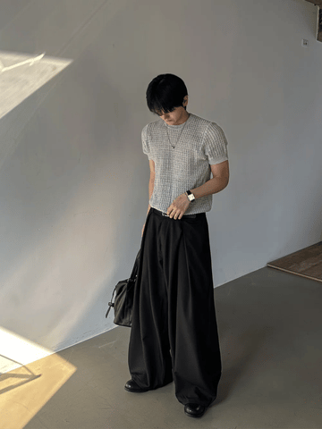 打褶 氣球 寬版 純棉 西裝褲 / 3色