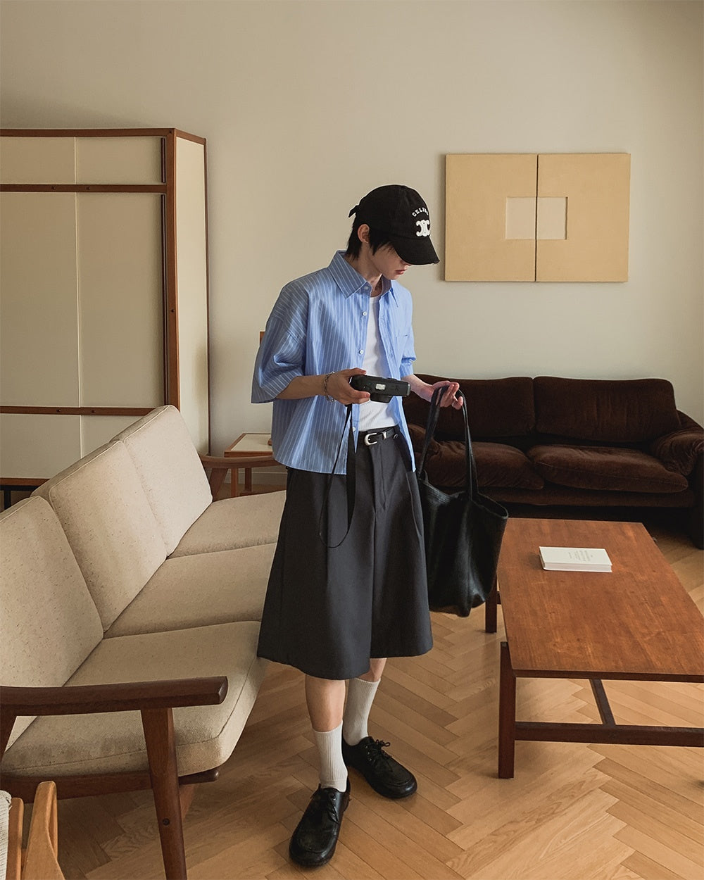 單褶 飾品釦 百慕達 西裝 短褲 / 2色