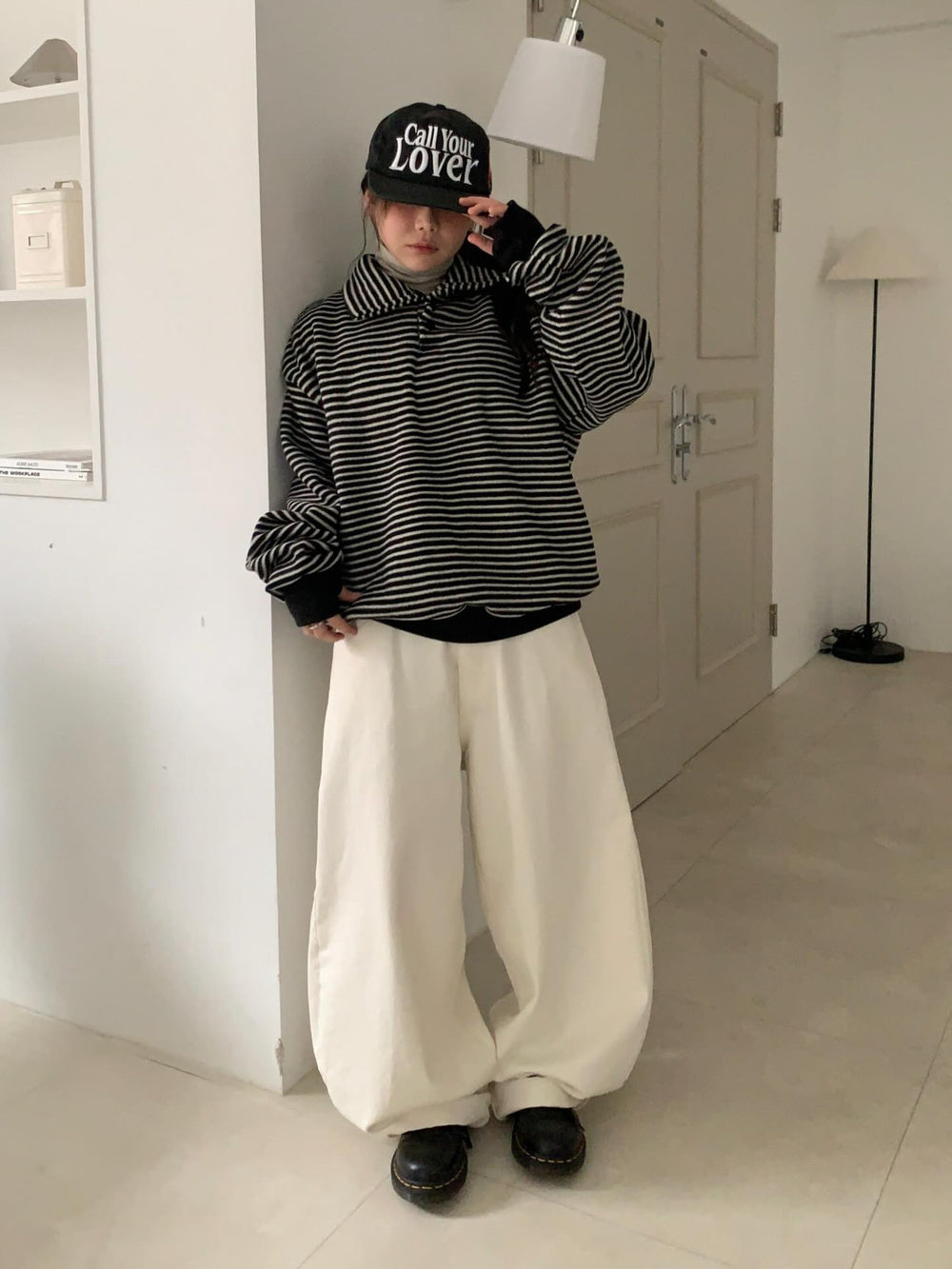 弧形 彎刀 寬版 棉質 長褲 / 4色