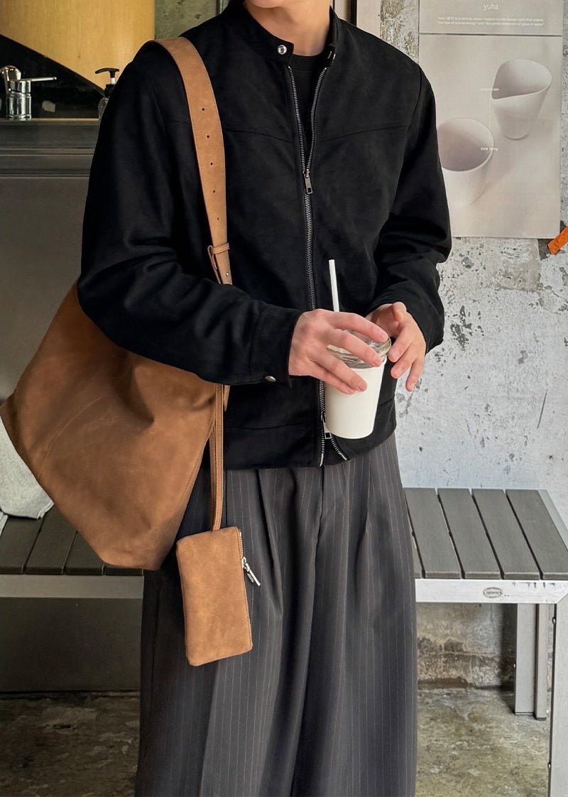 仿舊 質感 磁吸 皮革 寬背帶 斜背包 / 3色 - WHATEVER