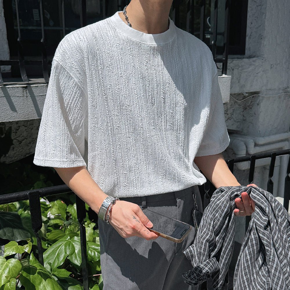 木紋 提花 寬短 短袖 上衣 / 3色 - WHATEVER