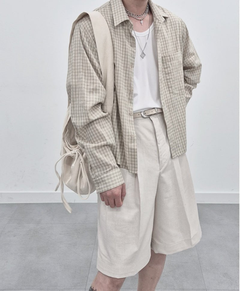 亞麻 短版 格紋 襯衫 / 3色 - WHATEVER