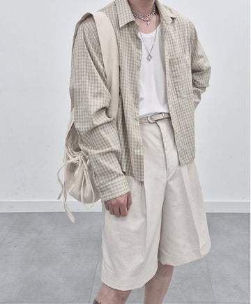 亞麻 短版 格紋 襯衫 / 3色 - WHATEVER