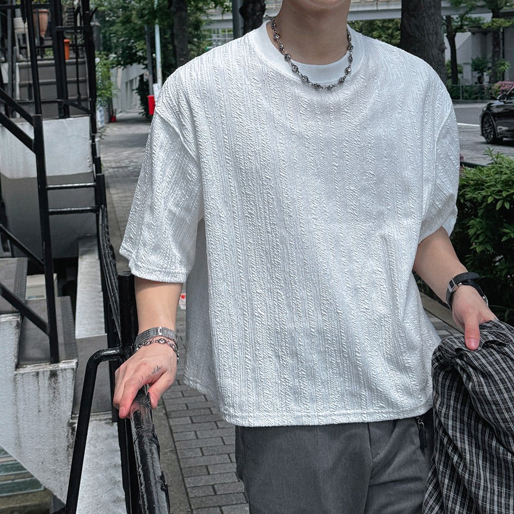 木紋 提花 寬短 短袖 上衣 / 3色 - WHATEVER