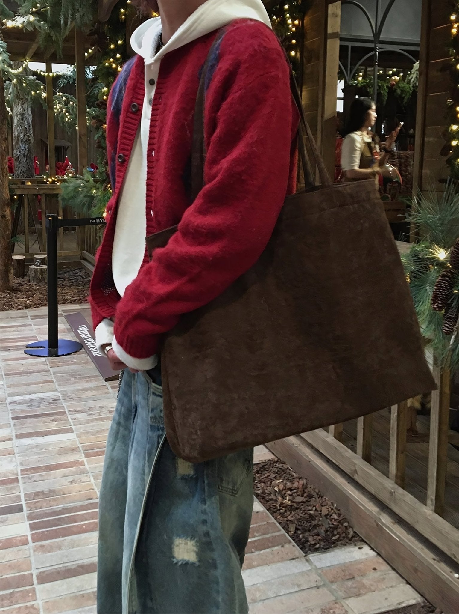 簡約 麂皮 絨面 大容量 肩背 托特包 / 3色 - WHATEVER