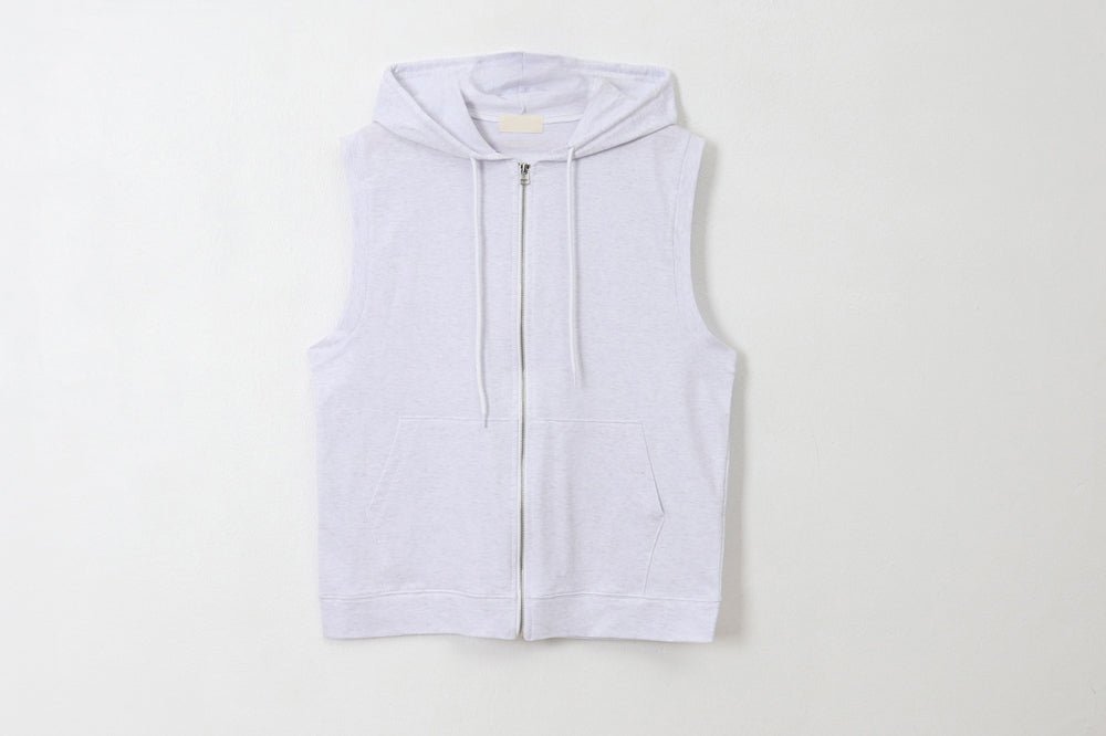簡約 層次 棉質 無袖 拉鍊 連帽 背心 / 3色 - WHATEVER STUDIO