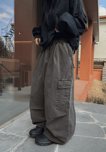 復古 水洗 寬鬆 多口袋 工裝 長褲 / 3色 - WHATEVER