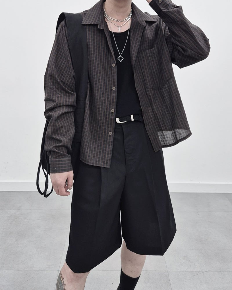 亞麻 短版 格紋 襯衫 / 3色 - WHATEVER