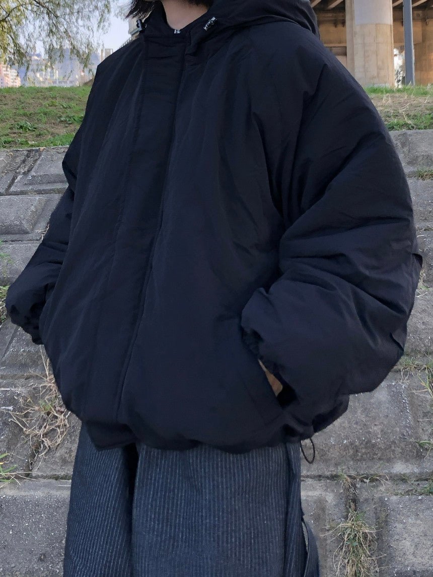 可調抽繩 雙拉鍊 極簡 寬鬆 連帽 羽絨外套 / 3色 - WHATEVER