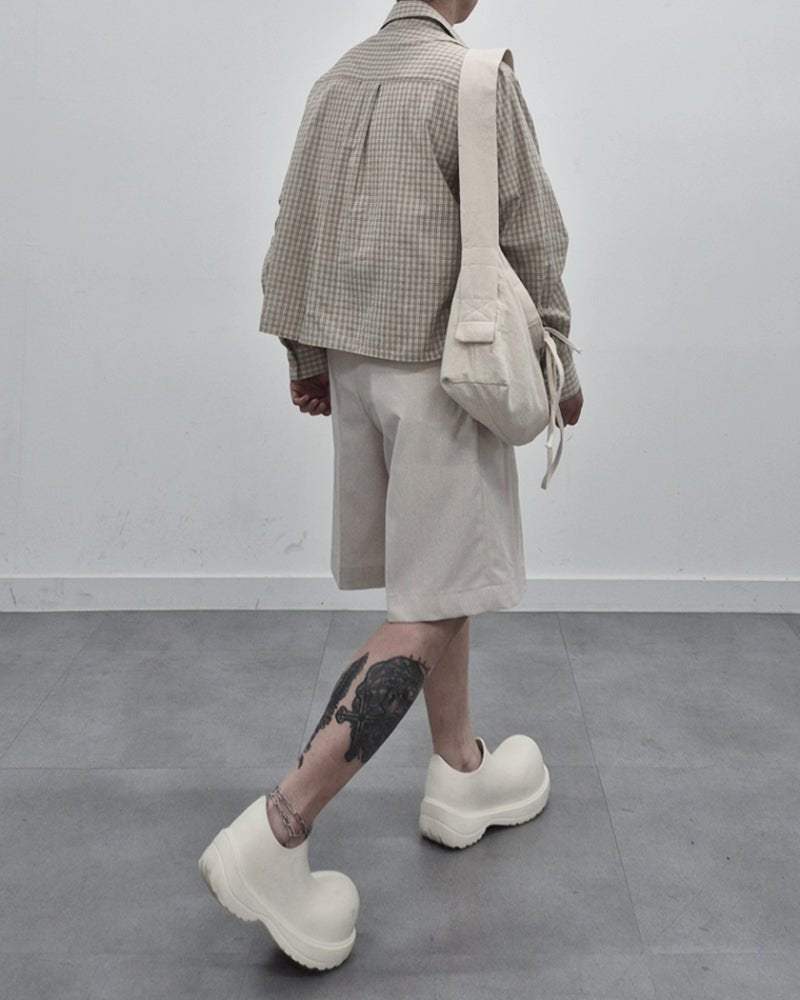 亞麻 短版 格紋 襯衫 / 3色 - WHATEVER