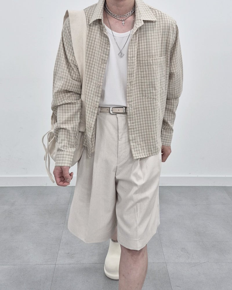 亞麻 短版 格紋 襯衫 / 3色 - WHATEVER