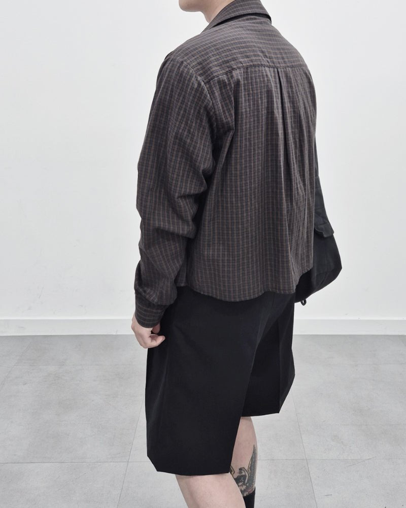 亞麻 短版 格紋 襯衫 / 3色 - WHATEVER