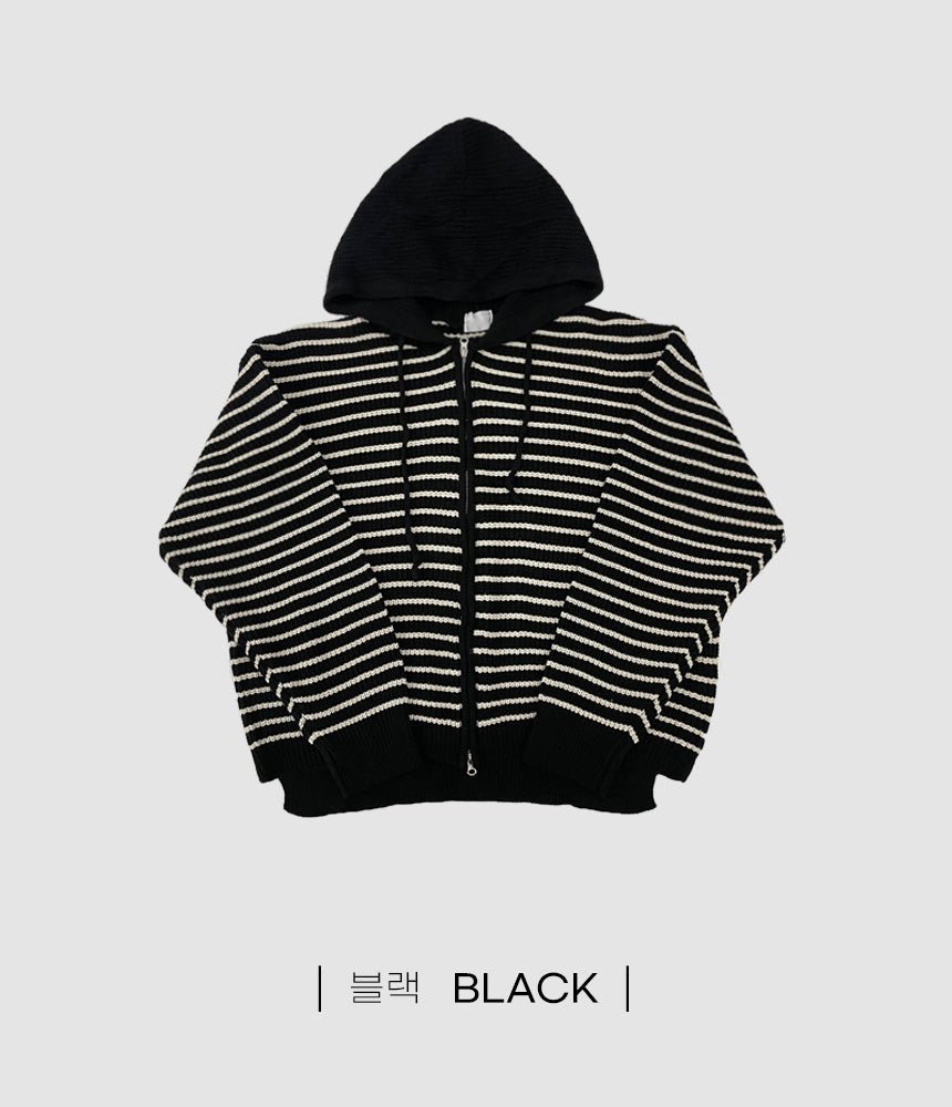 雙拉鍊 條紋 連帽 針織 外套 / 3色 - WHATEVER