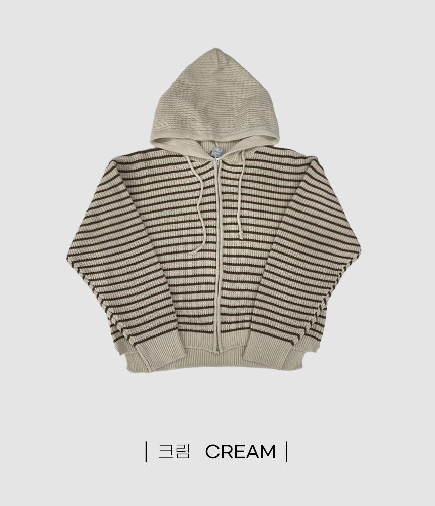 雙拉鍊 條紋 連帽 針織 外套 / 3色 - WHATEVER