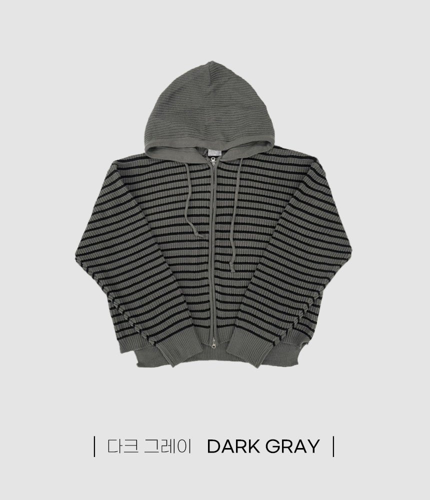 雙拉鍊 條紋 連帽 針織 外套 / 3色 - WHATEVER