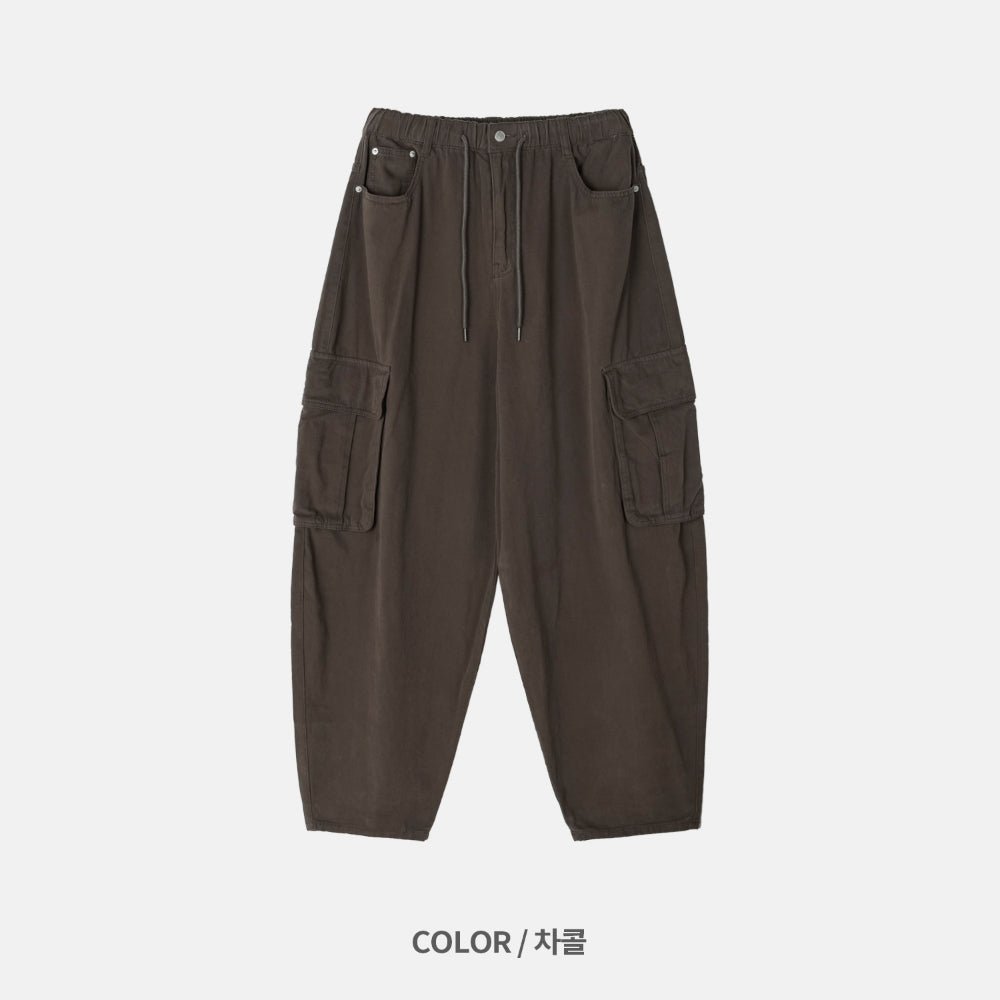 寬版 水洗 抽繩 錐形 工裝褲 / 3色 - WHATEVER