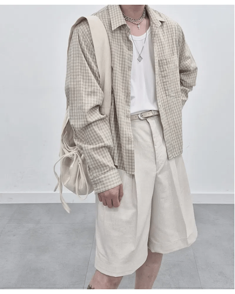 亞麻 短版 格紋 襯衫 / 3色 - WHATEVER