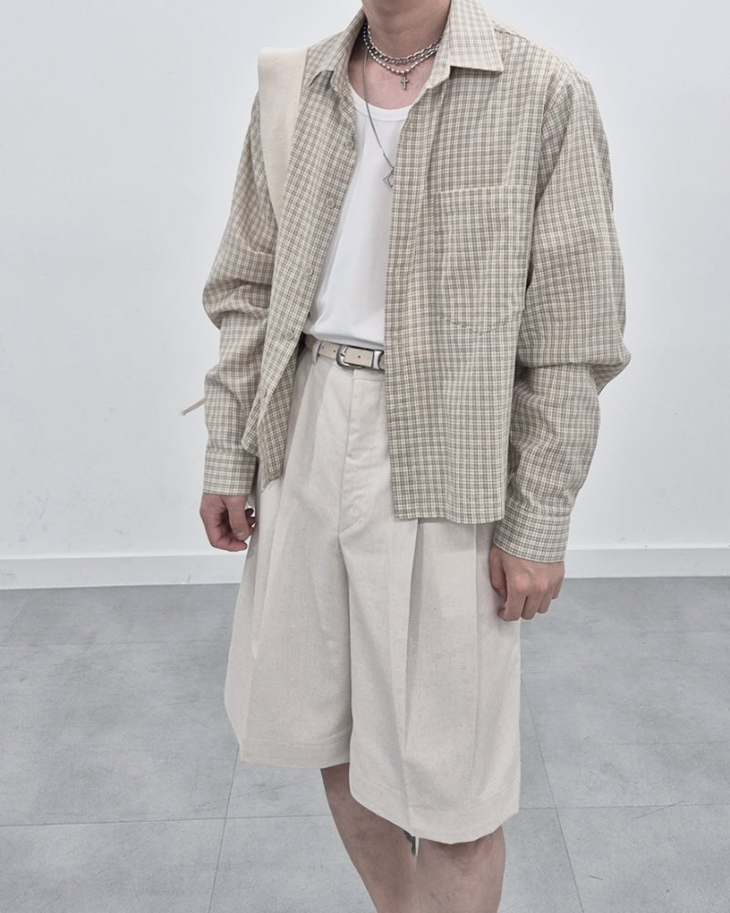 亞麻 短版 格紋 襯衫 / 3色 - WHATEVER