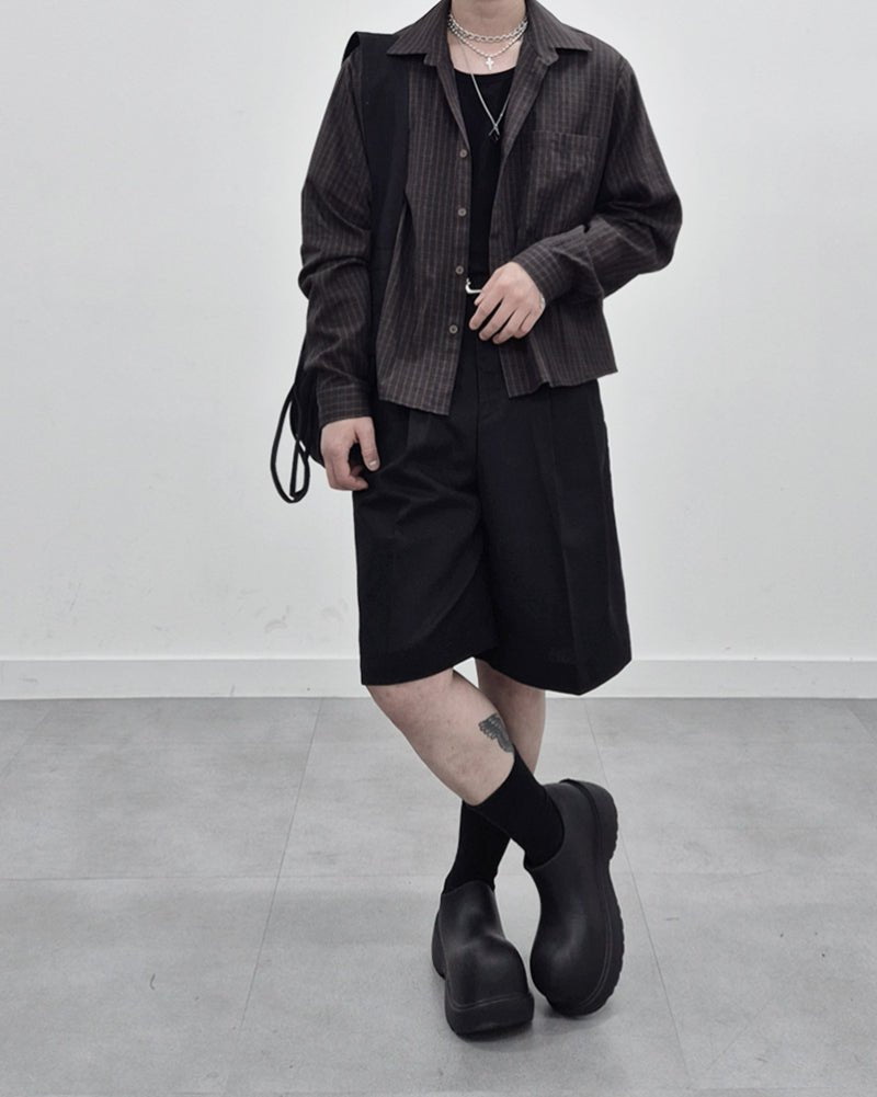 亞麻 短版 格紋 襯衫 / 3色 - WHATEVER