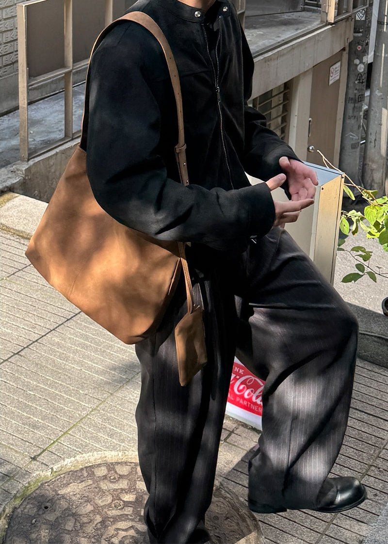仿舊 質感 磁吸 皮革 寬背帶 斜背包 / 3色 - WHATEVER
