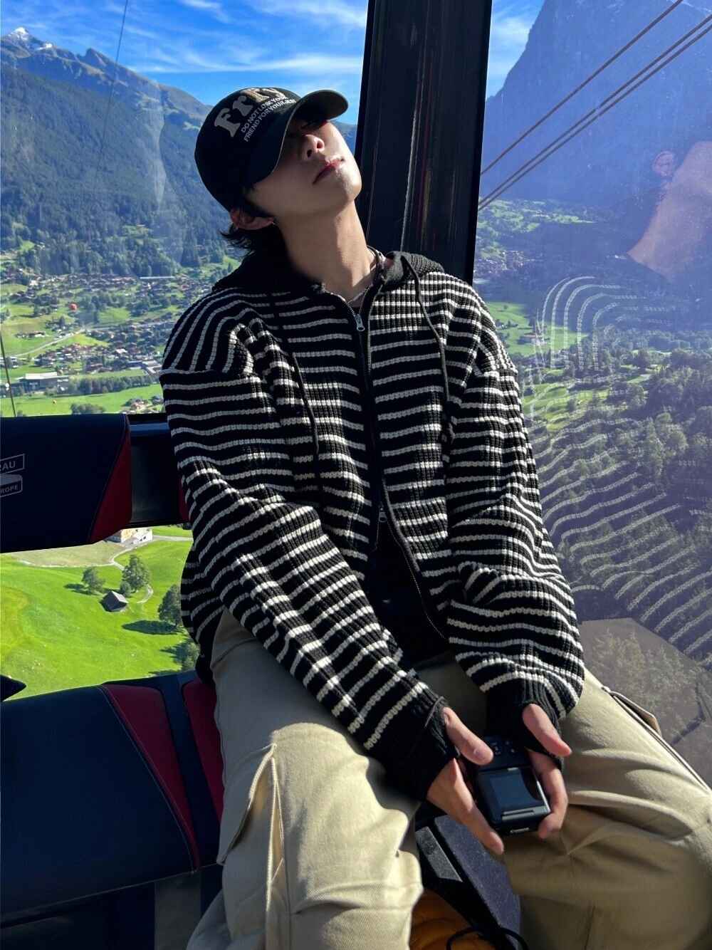 雙拉鍊 條紋 連帽 針織 外套 / 3色 - WHATEVER