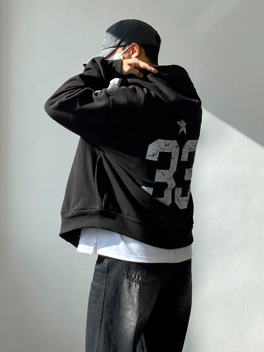 33 斑駁刺繡 鈕扣 開襟 連帽衫 / 3色 - WHATEVER STUDIO