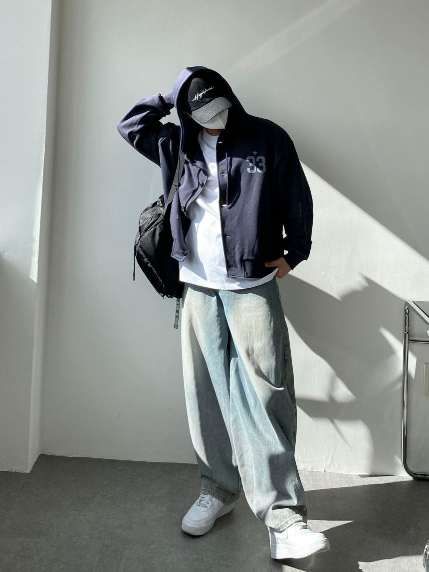 33 斑駁刺繡 鈕扣 開襟 連帽衫 / 3色 - WHATEVER STUDIO