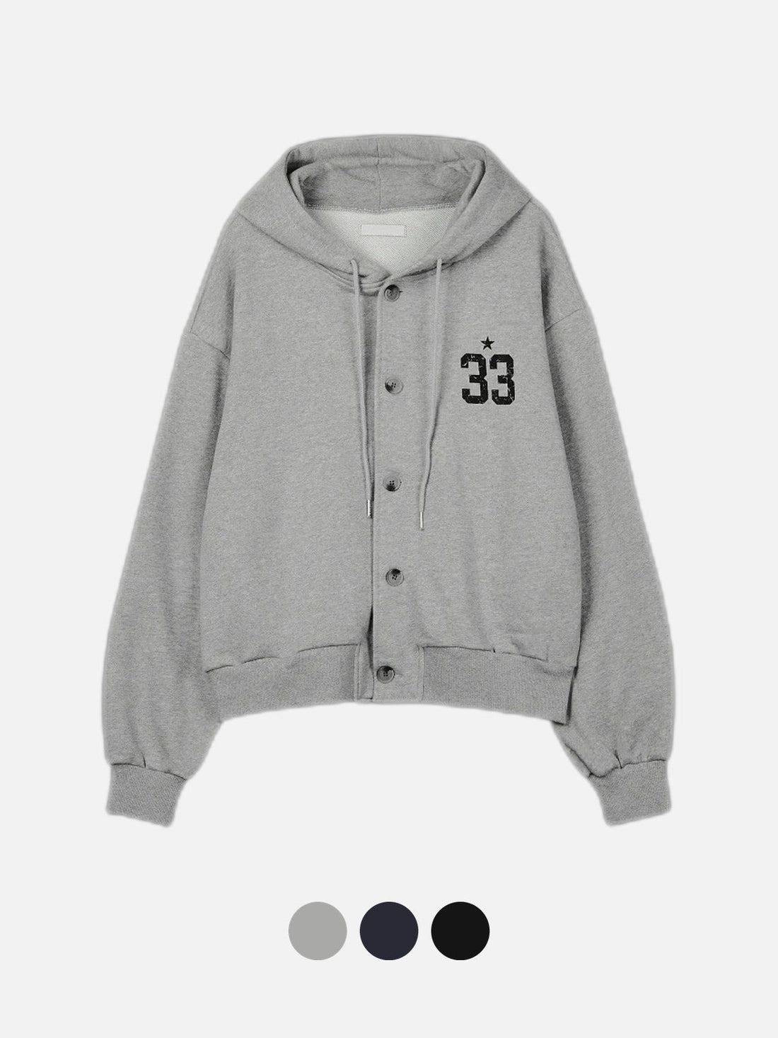 33 斑駁刺繡 鈕扣 開襟 連帽衫 / 3色 - WHATEVER STUDIO