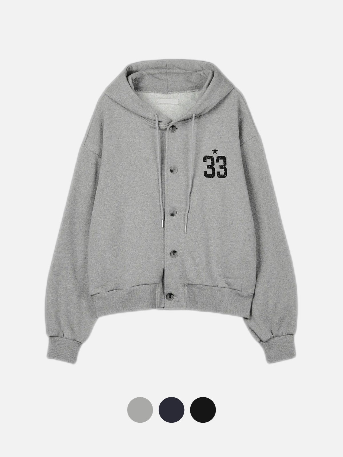 33 斑駁刺繡 鈕扣 開襟 連帽衫 / 3色 - WHATEVER STUDIO