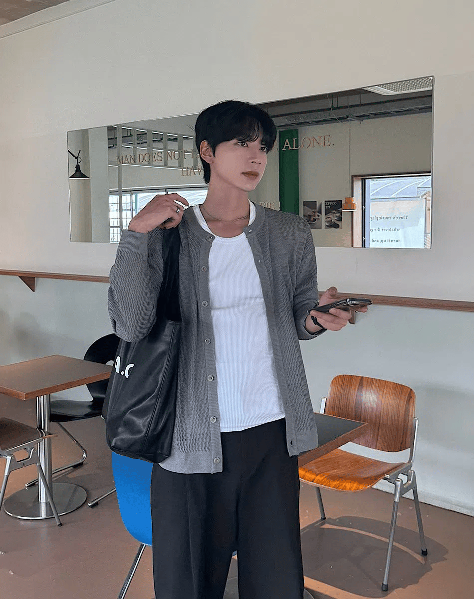 簡約 網眼 透氣 亨利領 開襟衫 / 4色 - WHATEVER