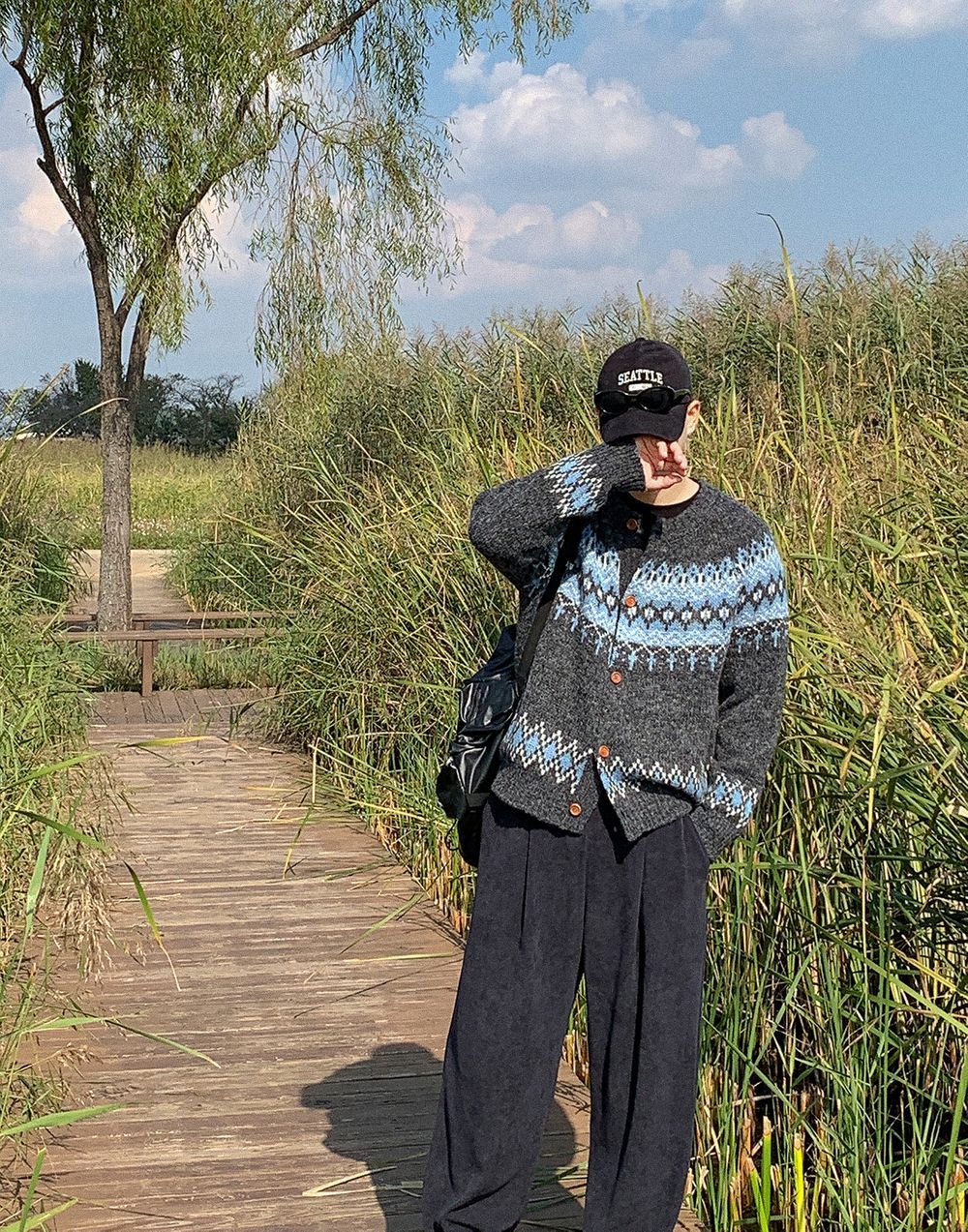 華夫格 針褶 寬鬆 針織 長褲 / 5色 - WHATEVER