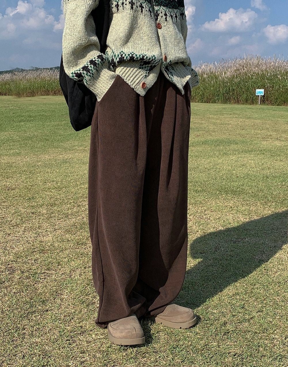華夫格 針褶 寬鬆 針織 長褲 / 5色 - WHATEVER