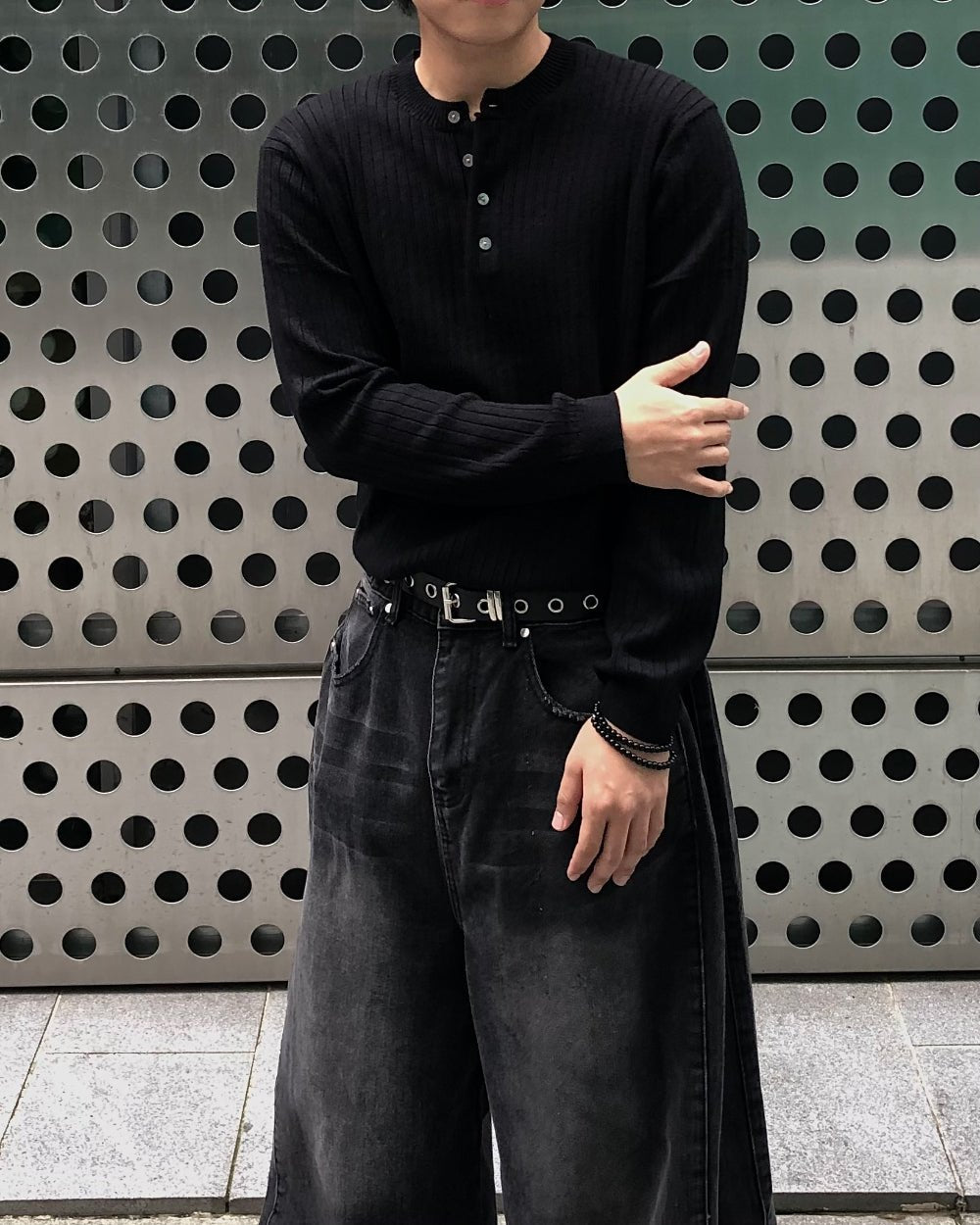 羅紋 亨利領 長袖 針織衫 / 5色【部分現貨】 - WHATEVER