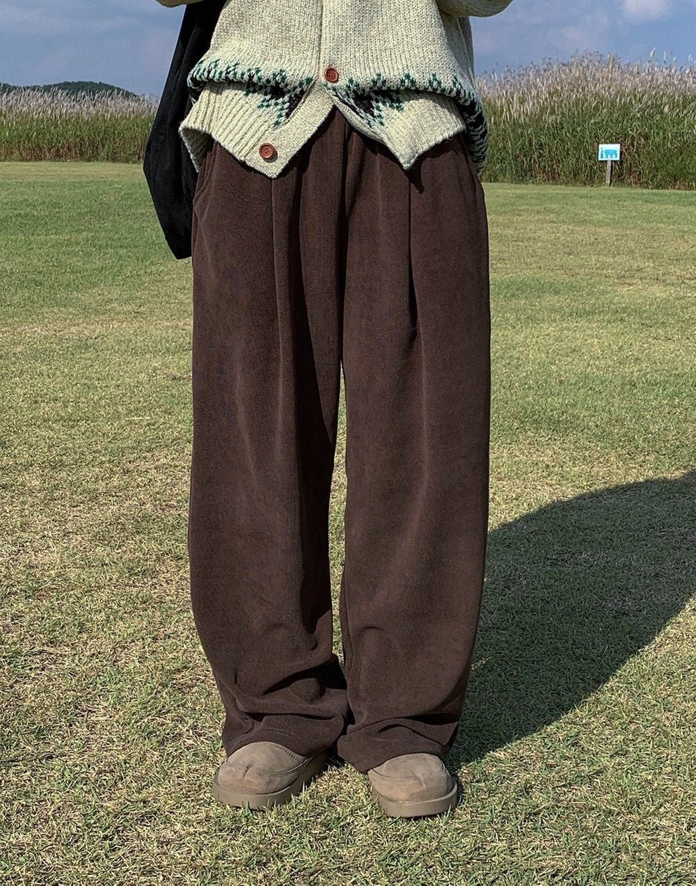 華夫格 針褶 寬鬆 針織 長褲 / 5色 - WHATEVER