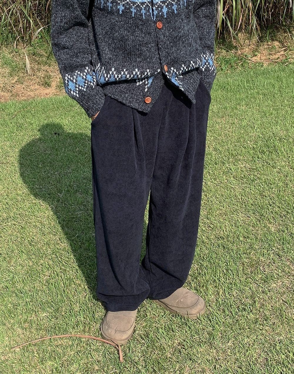 華夫格 針褶 寬鬆 針織 長褲 / 5色 - WHATEVER