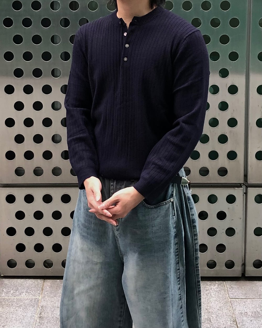 羅紋 亨利領 長袖 針織衫 / 5色【部分現貨】 - WHATEVER
