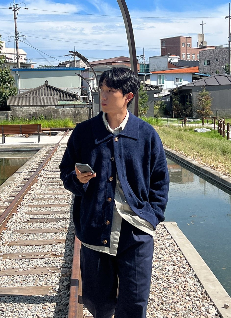 寬鬆 翻領 珍珠釦 針織 開襟衫 / 6色 - WHATEVER