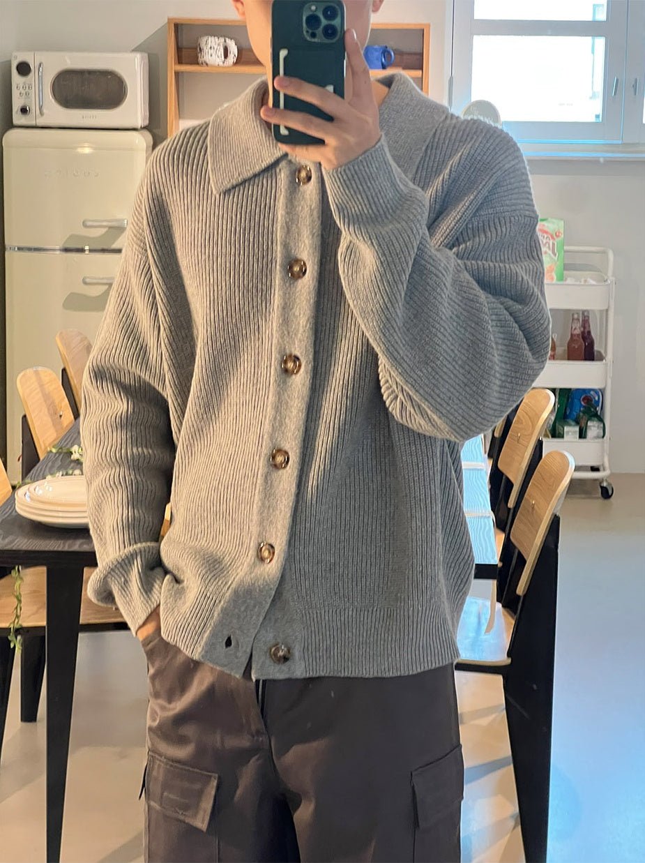 寬鬆 翻領 珍珠釦 針織 開襟衫 / 6色 - WHATEVER