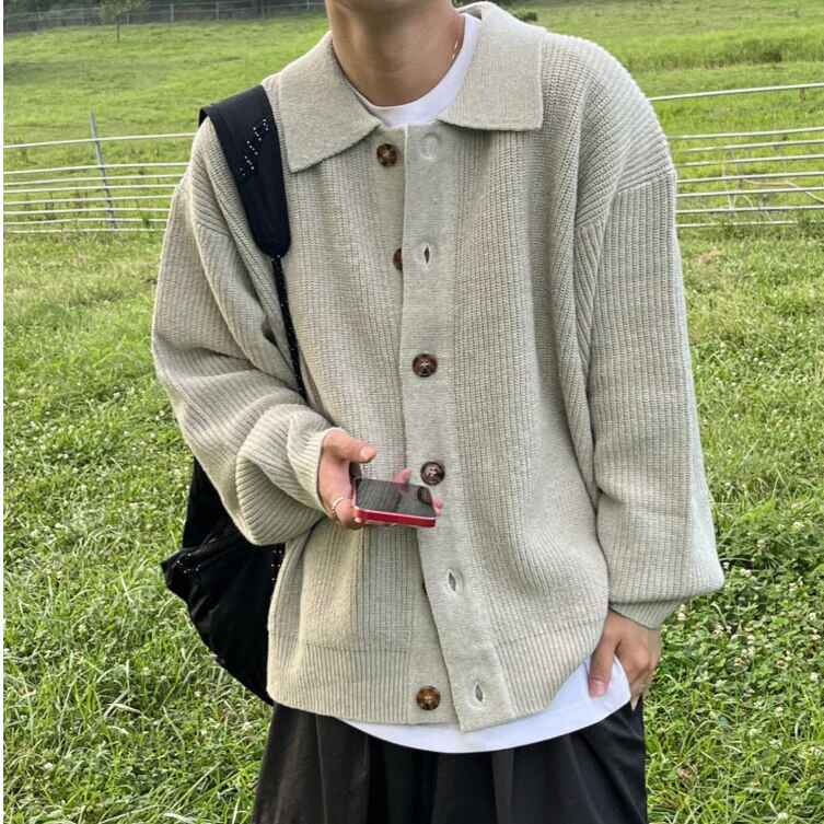 寬鬆 翻領 珍珠釦 針織 開襟衫 / 6色 - WHATEVER