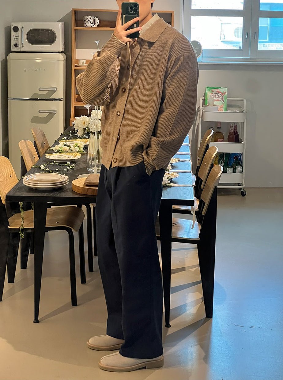 寬鬆 翻領 珍珠釦 針織 開襟衫 / 6色 - WHATEVER STUDIO