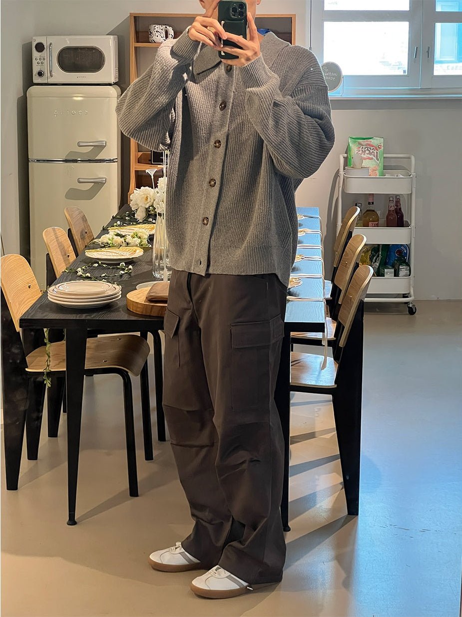 寬鬆 翻領 珍珠釦 針織 開襟衫 / 6色 - WHATEVER STUDIO