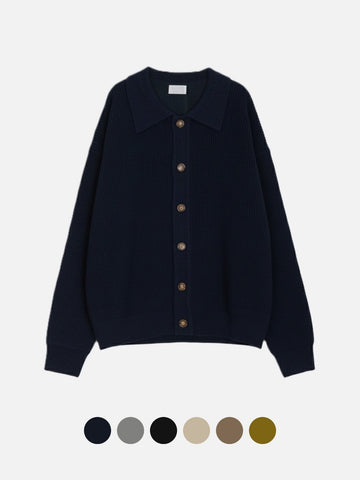 寬鬆 翻領 珍珠釦 針織 開襟衫 / 6色 - WHATEVER