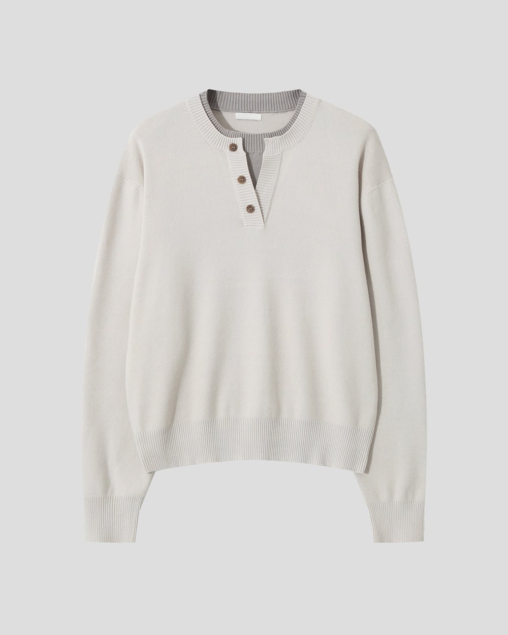 層次 假兩件 亨利領 寬鬆 針織衫 / 6色 - WHATEVER