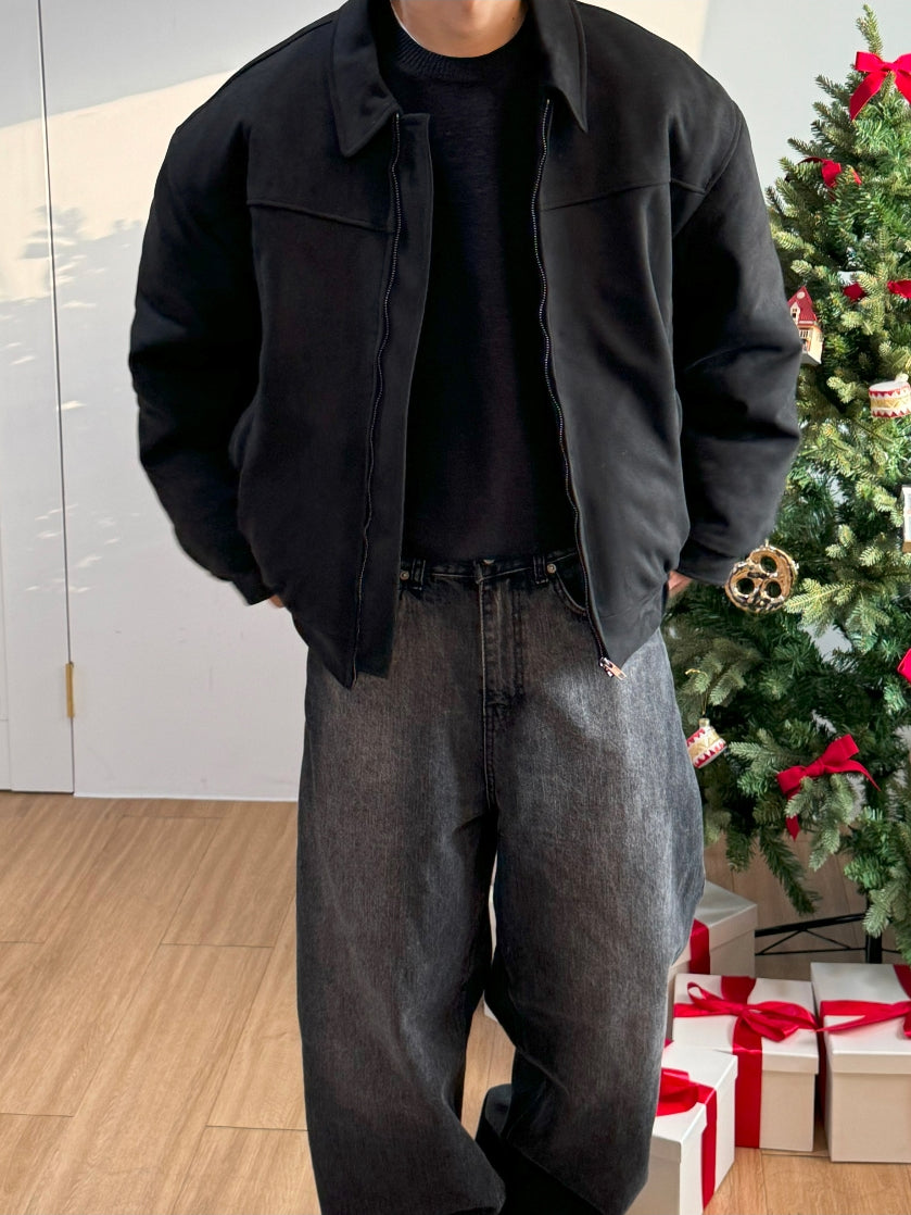 復古 簡約 麂皮 羽絨 教練外套 / 3色