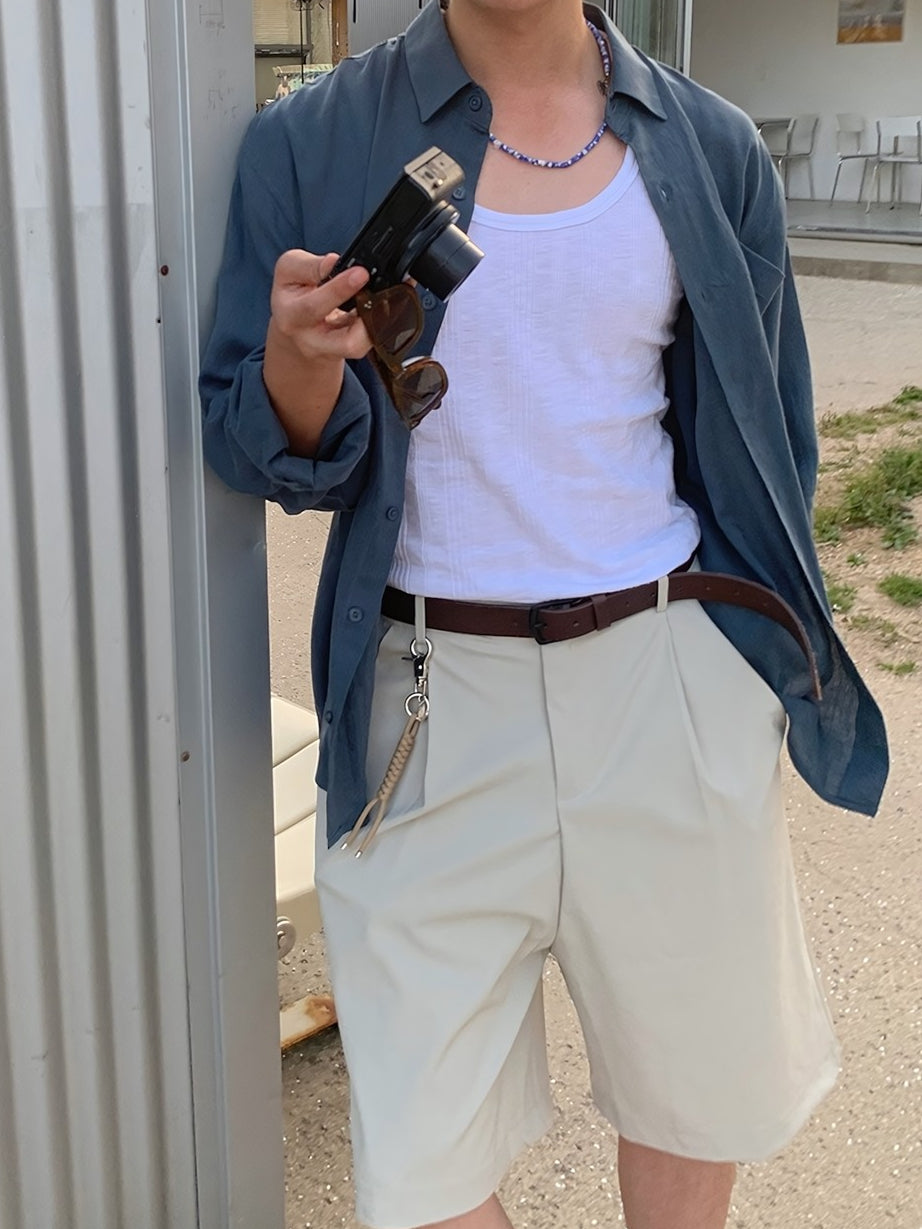 簡約 俐落 百慕達 半鬆緊 西裝 短褲 / 2色【部分現貨】